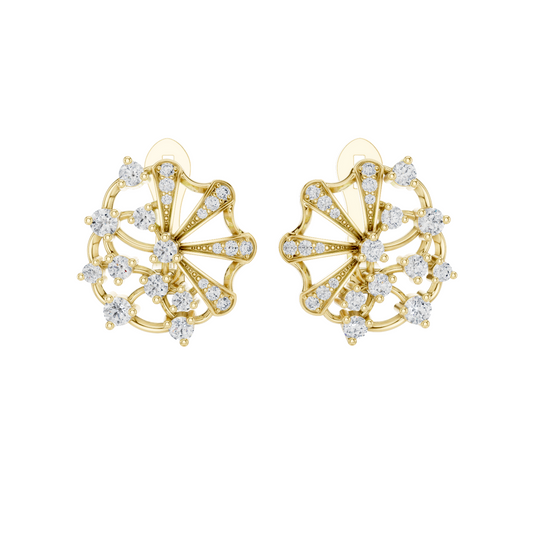 0.774 CT Lab-Grown Diamond Fan Earrings | Round Brilliant Cut | 10KT, 14KT, 18KT Gold & 925 Silver | Rose, Yellow, White Gold | Luxury Fine Jewelry