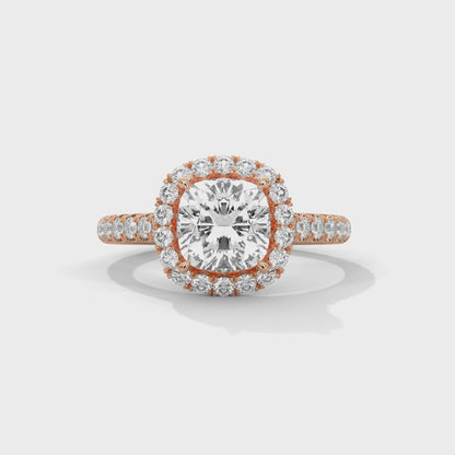 Cushion Cut Lab Diamond Halo Engagement Ring | 2ct Center | Solid Gold | Dainty Pave Diamond Ring | Yellow, Rose & White Gold