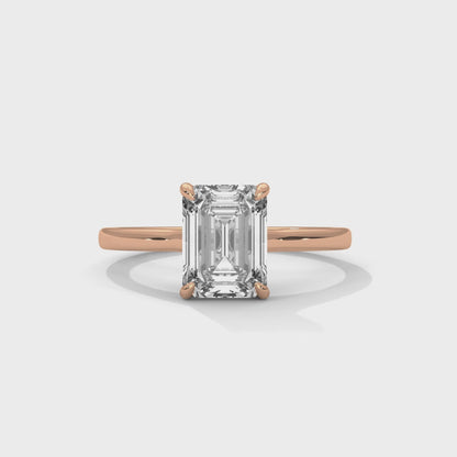 Emerald Cut Lab Diamond Engagement Ring 2ct – White/Rose/Yellow Gold Solitaire Ring | VVS Clarity | Modern Minimalist Wedding Ring