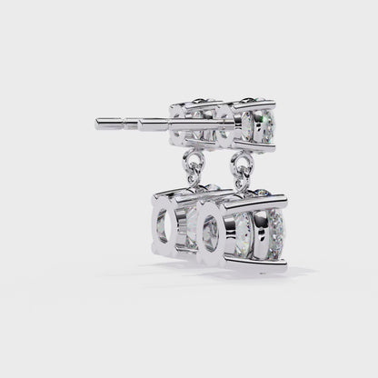 4ct Total Lab Diamond Drop Earrings | 1.50ct + 0.50ct Solitaire in 10K 14K 18K Gold or 925 Silver | Elegant Dangle Bridal Earrings