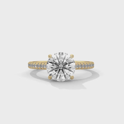 Round Lab Diamond Engagement Ring – 2ct VVS Clarity Center – Side Lab Diamonds – Solid 14K/18K Gold – Rose, Yellow, or White  Pave Band Ring