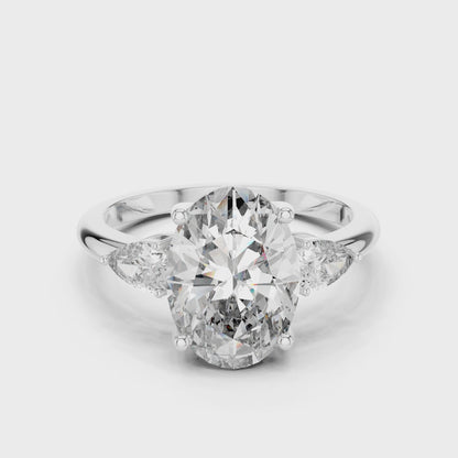 3.1 CT Oval Cut Lab Diamond Three-Stone Ring | VVS-VS EF Clarity | 18KT, 14KT, 10KT Gold & 925 Silver | Rose, Yellow, White Gold & Moissanite Options