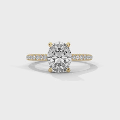 Oval Cut Diamond Engagement Ring with Pave Band – 10K, 14K, 18K White, Yellow & Rose Gold