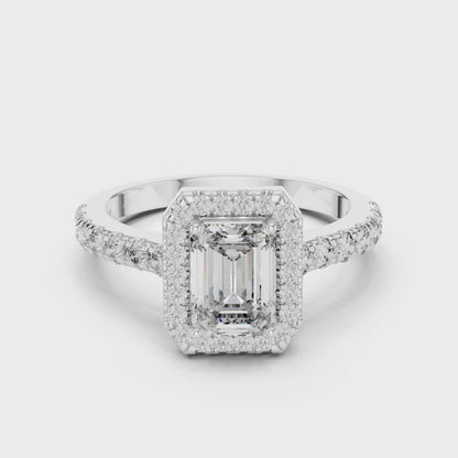 1.65 CT Emerald Cut Halo Lab Diamond Engagement Ring | VVS-VS EF Clarity | 18KT Gold & Silver Options | Lab Diamond & Moissanite Bridal Ring