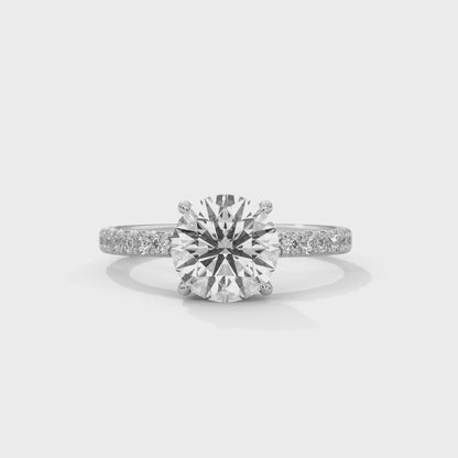 Round Solitaire Lab Diamond Engagement Ring | Solid Gold or 925 Silver | 4 Prong Pave Setting | Customizable 10K 14K 18K | Anniversary Ring