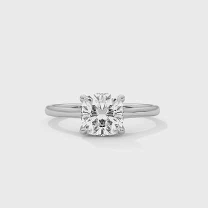 2CT Cushion Cut Lab Grown Diamond Solitaire Ring | VVS Clarity | 14K/18K/10K Yellow Rose White Gold | Minimalist Engagement Ring