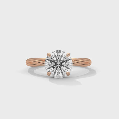 Classic Round Cut Solitaire Engagement Ring | 2ct Lab Diamond Ring in Yellow, White & Rose Gold | Dainty Twisted Shank Promise Ring