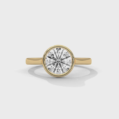 Bezel Set Round Lab Diamond Engagement Ring – 2ct VVS Clarity – Solid Gold in Yellow, Rose, or White – Minimalist Modern Solitaire Ring