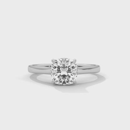 Cushion Cut Lab Diamond Solitaire Engagement Ring | 2ct VVS Clarity | Solid Gold in Yellow, White or Rose | Modern Minimalist Ring