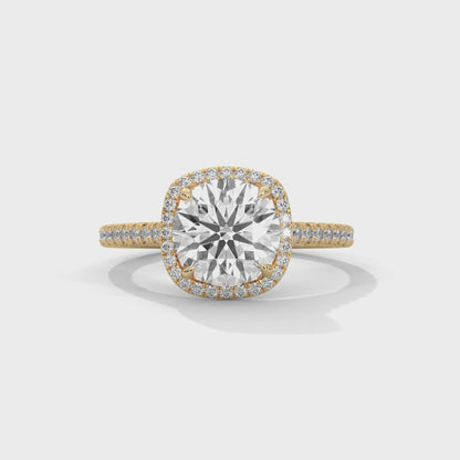 2CT Lab Grown Diamond Halo Engagement Ring | VVS Clarity | 14K/18K Yellow Rose White Gold | Round Cut Cushion Halo | Customizable Ring