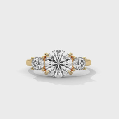 2ct Round Lab Diamond 3-Stone Engagement Ring | VVS Clarity | 0.25ct Side Diamonds | Rose, White & Yellow Gold