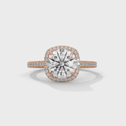 2CT Lab Grown Diamond Halo Engagement Ring | VVS Clarity | 14K/18K Yellow Rose White Gold | Round Cut Cushion Halo | Customizable Ring