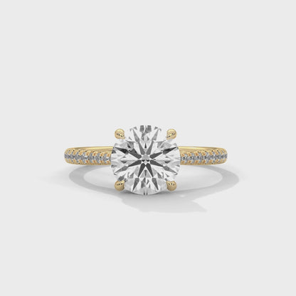 2ct Lab Diamond Engagement Ring with Pave Band – Yellow/White/Rose Gold | Round Cut VVS Solitaire Ring | Handmade Bridal Jewelry
