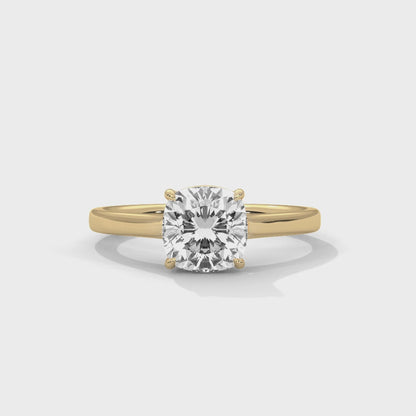 Cushion Cut Lab Diamond Solitaire Engagement Ring | 2ct VVS Clarity | Solid Gold in Yellow, White or Rose | Modern Minimalist Ring