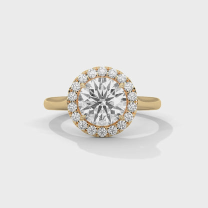 Elegant Round Halo Engagement Ring | 2ct Lab Grown Diamond | Yellow, Rose & White Gold Options | VVS Clarity | Luxury Solitaire Ring