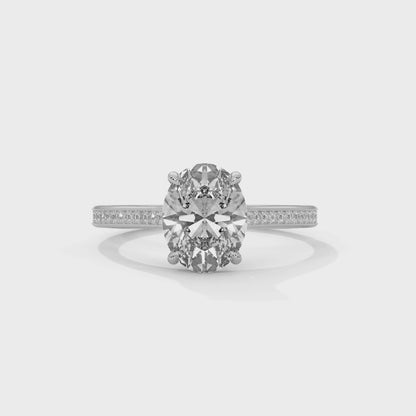 Oval Cut Lab Diamond Engagement Ring – Solitaire with Side Stones – Available in 14K, 18K, 10K Gold & 925 Silver | Custom Gold Colors