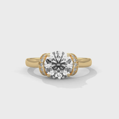 2CT Round Lab Diamond Engagement Ring | Solid Gold Solitaire with Side Diamonds | VVS Clarity | Unique Lab Grown Diamond Ring