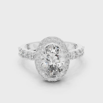 2.44 CT Oval Cut Halo Lab Diamond Engagement Ring for Women | VVS-VS EF CVD | 18KT, 14KT, 10KT Gold & 925 Silver | Rose, Yellow, White Gold & Moissanite Options