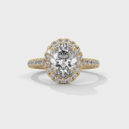Oval Halo Lab Diamond Engagement Ring | 2ct VVS EF CVD Lab Diamond | Solid Gold Ring | Hidden Halo Ring | Yellow, Rose & White Gold Options
