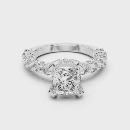 3.76 CT Princess Cut Lab Diamond Engagement Ring | VVS-VS EF Clarity | 18KT Gold & Silver Options | Lab Diamond & Moissanite Bridal Ring