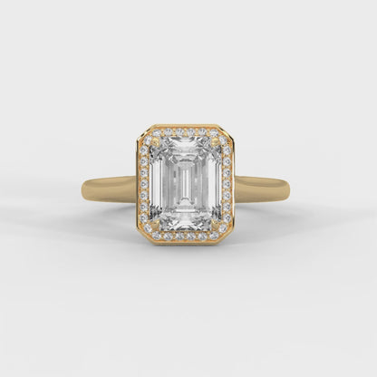 Emerald Cut Lab Diamond Halo Engagement Ring – 2ct Center VVS Clarity – Solid Gold in Rose, Yellow, or White – Vintage Style Bridal Ring