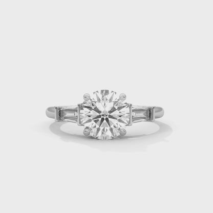 Elegant 3-Stone Lab Diamond Engagement Ring | Round Cut with Baguette Accents | Available in 10K 14K 18K Gold & 925 Silver