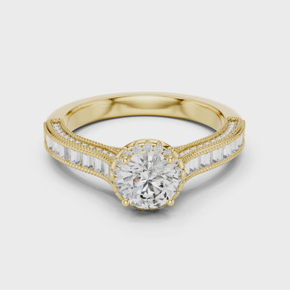 1.43 CT Round Cut Lab Diamond Halo Engagement Ring for Women | VVS-VS EF CVD | 18KT, 14KT, 10KT Gold & 925 Silver | Rose, Yellow, White Gold & Moissanite Options