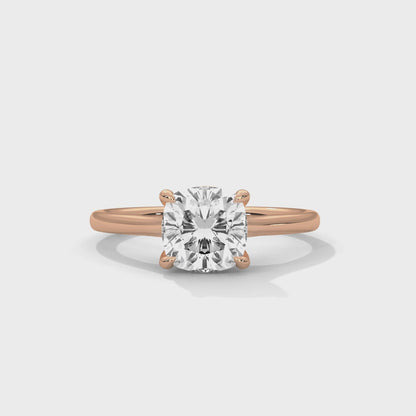 2CT Cushion Cut Lab Grown Diamond Solitaire Ring | VVS Clarity | 14K/18K/10K Yellow Rose White Gold | Minimalist Engagement Ring