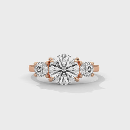 2ct Round Lab Diamond 3-Stone Engagement Ring | VVS Clarity | 0.25ct Side Diamonds | Rose, White & Yellow Gold