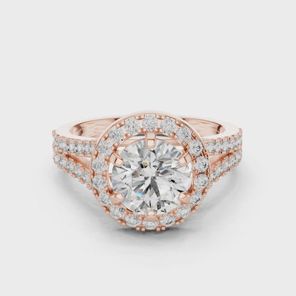 2.03 CT Lab Grown VVS-VS EF CVD Diamond Ring | Round Brilliant Cut Halo Design | 18KT, 14KT, 10KT Gold & 925 Silver | Rose, Yellow, White Gold & Moissanite Options