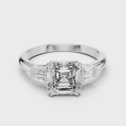 1.97 CT Asscher Cut Lab Diamond Three-Stone Ring | VVS-VS EF Clarity | 18KT, 14KT, 10KT Gold & 925 Silver | Rose, Yellow, White Gold & Moissanite Options
