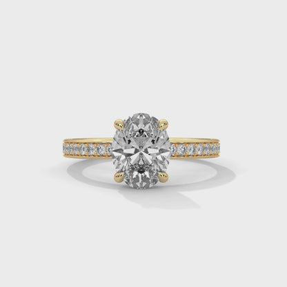 Oval Lab Diamond Engagement Ring | Pave Band Solitaire Ring in 10K 14K 18K Gold & 925 Silver | Oval Cut Promise Ring | Maz Jewels