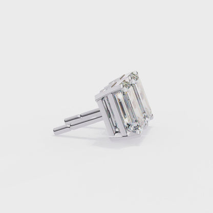 3ct Emerald Cut Lab Diamond Stud Earrings | 1.50ct Each in 10K 14K 18K Gold or 925 Silver | Classic Rectangle Solitaire Earrings