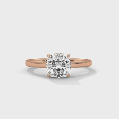 Cushion Cut Lab Diamond Solitaire Engagement Ring | 2ct VVS Clarity | Solid Gold in Yellow, White or Rose | Modern Minimalist Ring
