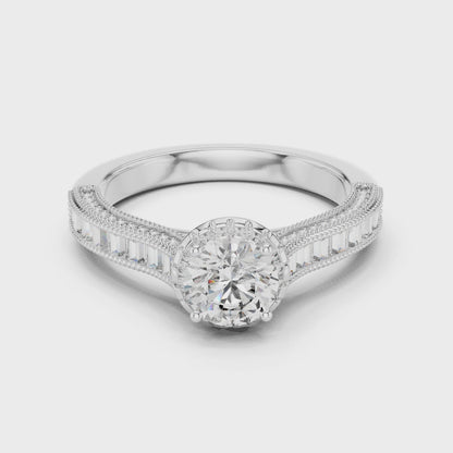 1.43 CT Round Cut Lab Diamond Halo Engagement Ring for Women | VVS-VS EF CVD | 18KT, 14KT, 10KT Gold & 925 Silver | Rose, Yellow, White Gold & Moissanite Options