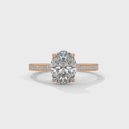 Oval Cut Lab Diamond Engagement Ring – Solitaire with Side Stones – Available in 14K, 18K, 10K Gold & 925 Silver | Custom Gold Colors