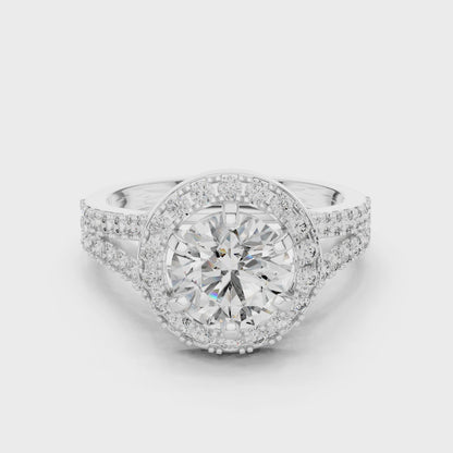 2.03 CT Lab Grown VVS-VS EF CVD Diamond Ring | Round Brilliant Cut Halo Design | 18KT, 14KT, 10KT Gold & 925 Silver | Rose, Yellow, White Gold & Moissanite Options
