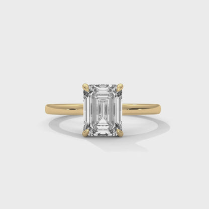 Emerald Cut Lab Diamond Engagement Ring 2ct – White/Rose/Yellow Gold Solitaire Ring | VVS Clarity | Modern Minimalist Wedding Ring