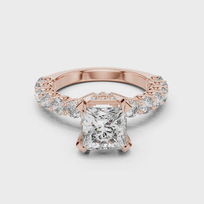3.76 CT Princess Cut Lab Diamond Engagement Ring | VVS-VS EF Clarity | 18KT Gold & Silver Options | Lab Diamond & Moissanite Bridal Ring