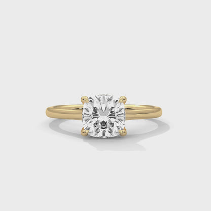 2CT Cushion Cut Lab Grown Diamond Solitaire Ring | VVS Clarity | 14K/18K/10K Yellow Rose White Gold | Minimalist Engagement Ring