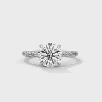 2ct Lab Diamond Engagement Ring with Pave Band – Yellow/White/Rose Gold | Round Cut VVS Solitaire Ring | Handmade Bridal Jewelry