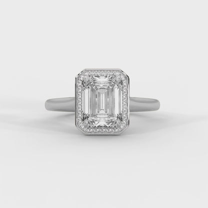 Emerald Cut Lab Diamond Halo Engagement Ring – 2ct Center VVS Clarity – Solid Gold in Rose, Yellow, or White – Vintage Style Bridal Ring