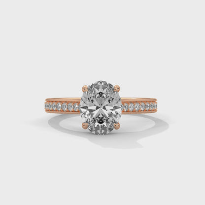 Oval Lab Diamond Engagement Ring with Pave Band – 2ct VVS Clarity – Solid Rose, Yellow, or White Gold – Elegant Bridal Ring