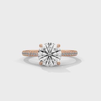 2ct Lab Diamond Engagement Ring with Pave Band – Yellow/White/Rose Gold | Round Cut VVS Solitaire Ring | Handmade Bridal Jewelry