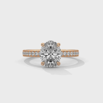 Oval Lab Diamond Engagement Ring | Pave Band Solitaire Ring in 10K 14K 18K Gold & 925 Silver | Oval Cut Promise Ring | Maz Jewels