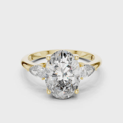3.1 CT Oval Cut Lab Diamond Three-Stone Ring | VVS-VS EF Clarity | 18KT, 14KT, 10KT Gold & 925 Silver | Rose, Yellow, White Gold & Moissanite Options