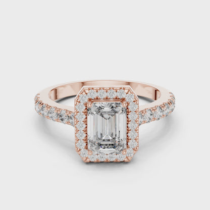 1.65 CT Emerald Cut Halo Lab Diamond Engagement Ring | VVS-VS EF Clarity | 18KT Gold & Silver Options | Lab Diamond & Moissanite Bridal Ring