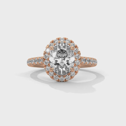 Oval Halo Lab Diamond Engagement Ring | 2ct VVS EF CVD Lab Diamond | Solid Gold Ring | Hidden Halo Ring | Yellow, Rose & White Gold Options