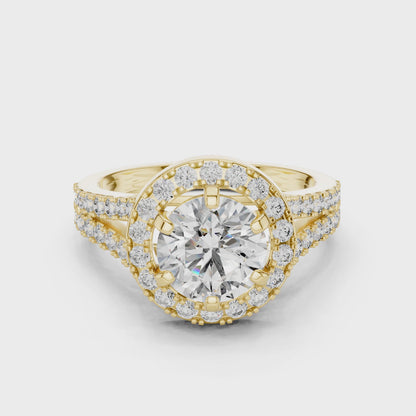 2.03 CT Lab Grown VVS-VS EF CVD Diamond Ring | Round Brilliant Cut Halo Design | 18KT, 14KT, 10KT Gold & 925 Silver | Rose, Yellow, White Gold & Moissanite Options