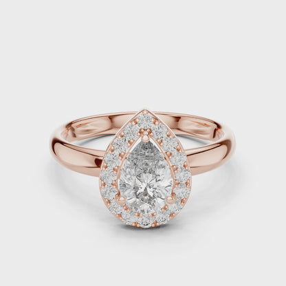 0.94 CT Pear-Shaped Lab Diamond Halo Ring for Women | VVS-VS EF CVD | 18KT, 14KT, 10KT Gold & 925 Silver | Rose, Yellow, White Gold & Moissanite Options
